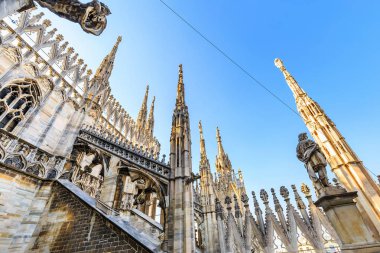 Geniş açı solucan'ın bakışı, Gotik mimari ve sanat çatıda Milan Katedrali (Duomo di Milano), İtalya
