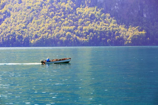 Relajarse Barco Haciendo Pesca Lago Lucerna Suiza —  Fotos de Stock