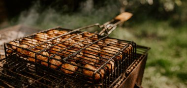 Mantar şampiyonları ızgarada barbekü yapıyorlar.