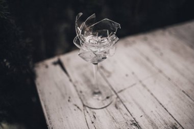 Kırık kristal bardakta alyanslar.