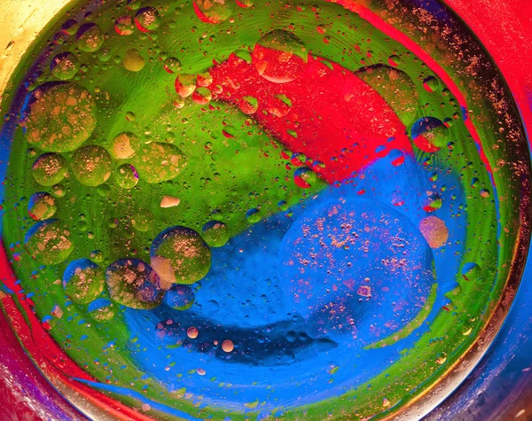 Primer Plano Colorido Aceite Burbujas Agua Gotas — Foto de Stock