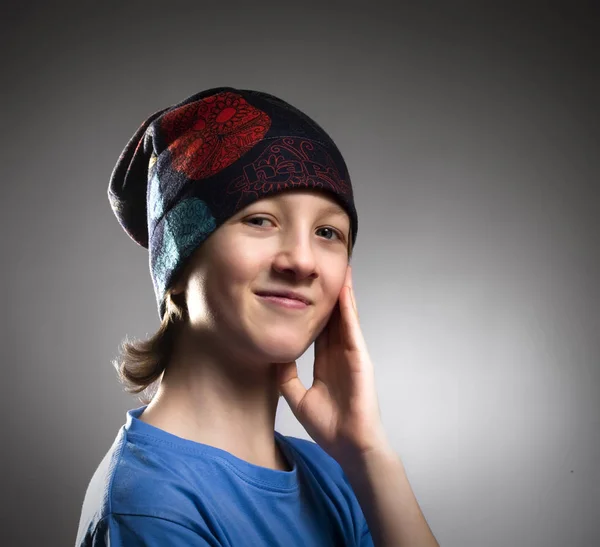 Portrait of a Boy in Hat Smiling — Stock Photo, Image