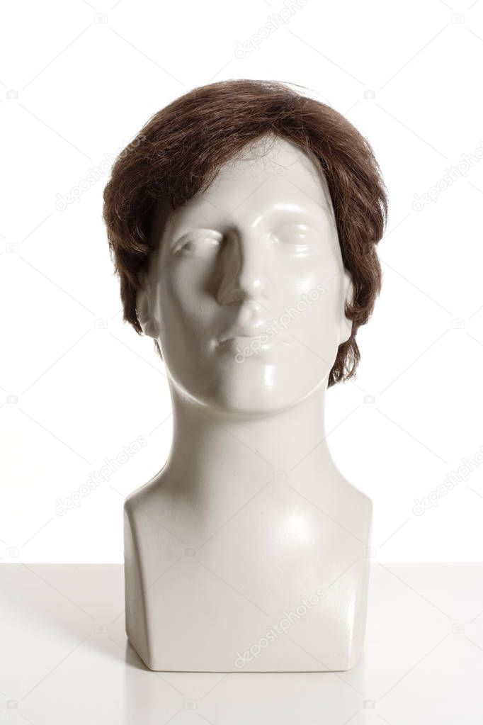 Mannequin Male Head with Wig on White