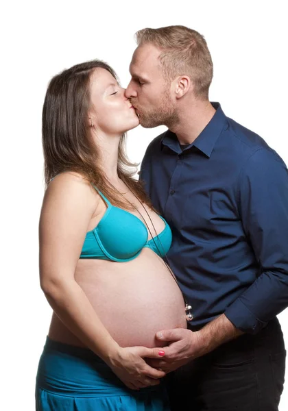 Pregnant Woman with her Man Kissing. — Stock Photo, Image