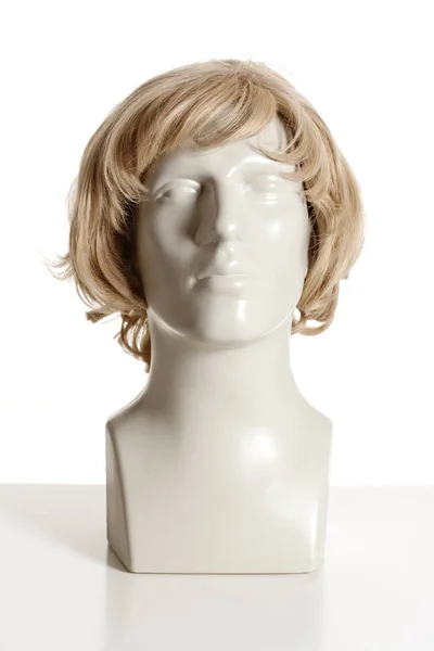 Mannequin Male Head with Wig on White — Stock Photo, Image