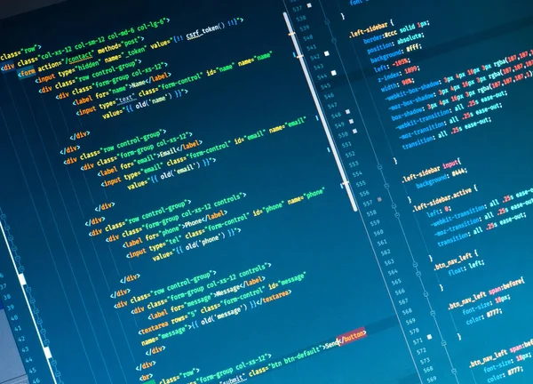Codice Css3 Sfondo Blu Nell Editor Del Codice Primo Piano — Foto Stock