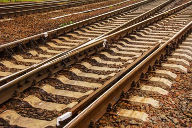Taş traversler tren Raylara yakın çekim