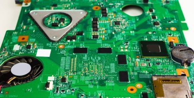 Bilgisayar çipleri yeşil anakart closeup makro üzerinde. Bilgisayar teknoloji kavramı