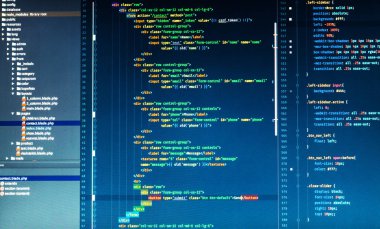 Php dili, mavi arka plan üzerinde renkli php kodu kullanarak sitesinin Web geliştirme
