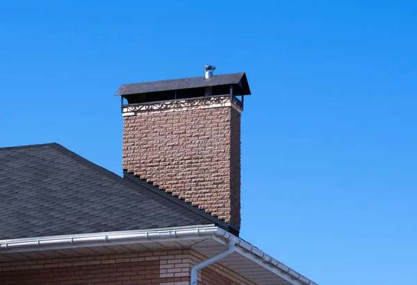 Modern Brick Chimney Beautiful Forging Clear Blue Sky Close — Stock Photo, Image