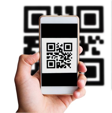 Qr kod ödeme hareketinin hareket eden smartphone kullanarak. Nakitsiz kavramı