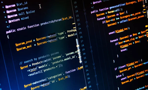 Php Code Auf Blauem Hintergrund Code Editor Nahaufnahme — Stockfoto