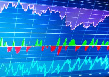 Borsa ve diğer finans Temalar. Finansal veriler bir monitörde. Finans veri kavramı