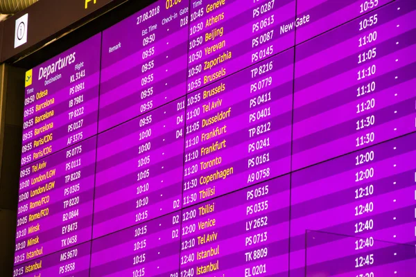 Flight information, arrival, departure at the airport, violet color