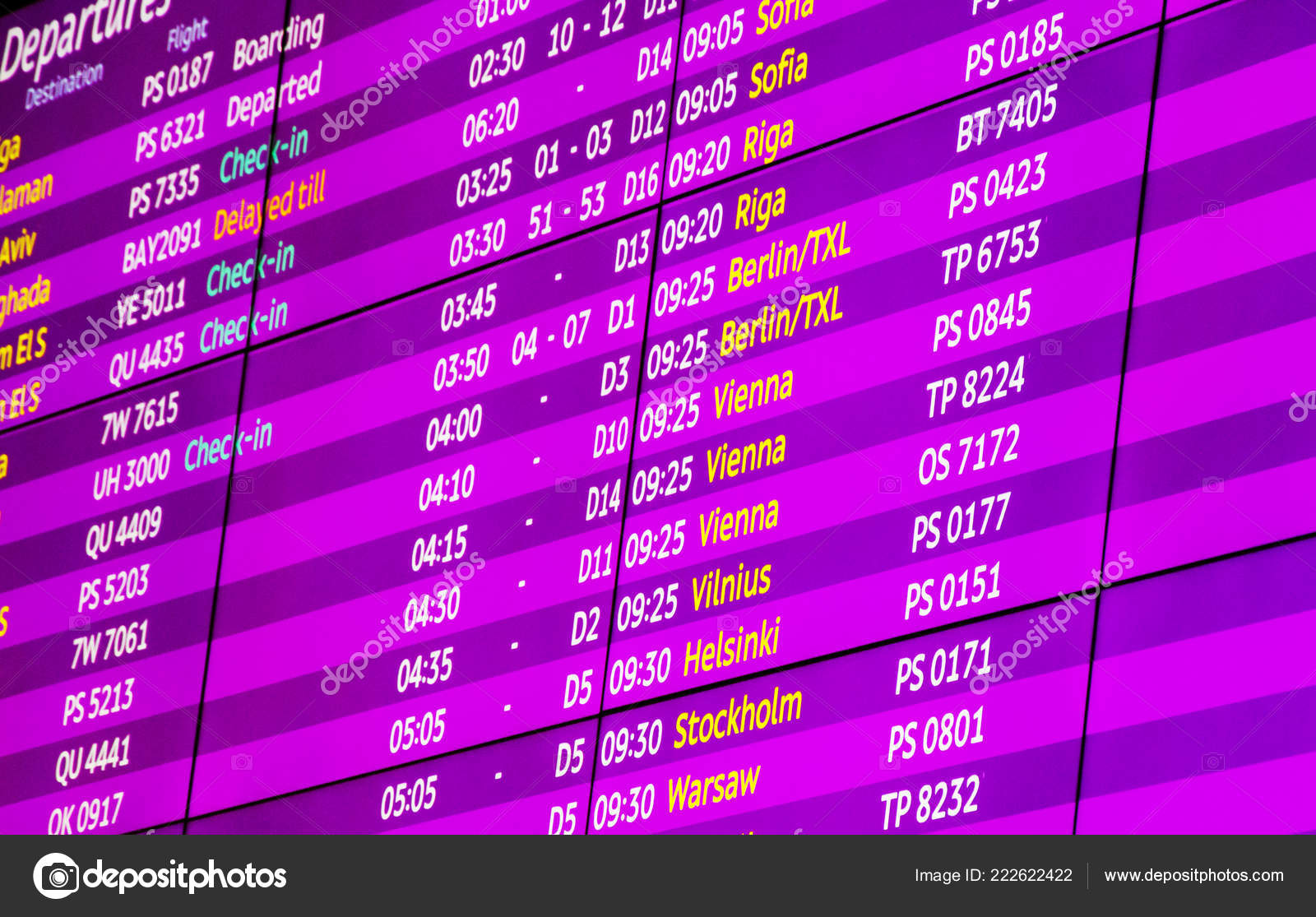 Check Airport Departure Arrival Information Board Violet Pink Color Closeup Stock Photo C Yurich84 222622422