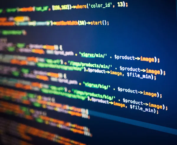 Líneas Codificación Php Fondo Azul Primer Plano Extremo Desarrollo Web — Foto de Stock