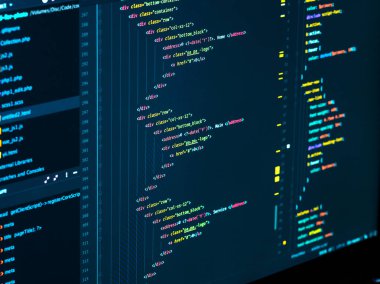 Kodlama HTML ve css IDE, makro. Yazılım geliştirme. Yazılım kaynak kodu