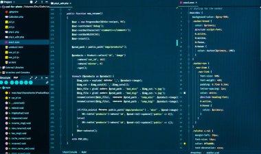 Web geliştirme kodu: Css/Sass stilleri Önişlemci komut satırları. Soyut ekran web geliştirici