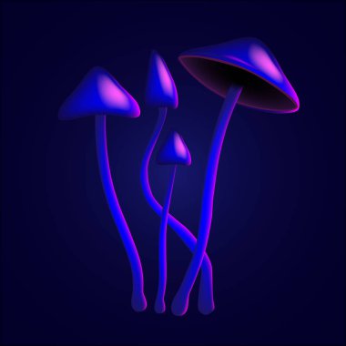 Hallucinogenic purple mushroom psilocybe on a thin leg on dark blue background clipart