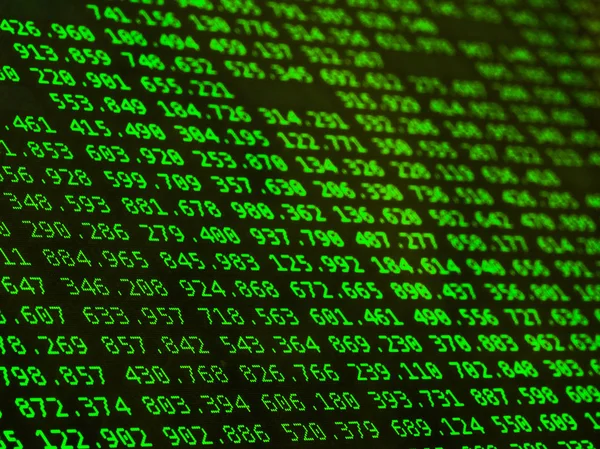 黒の背景に緑の株式 株式人物のクローズ アップ 株価と取引テクニカル分析のためのデータ — ストック写真
