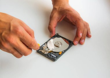 Sabitleme iki adam eli tornavida kullanarak sabit disk zarar görmüş. Yakın çekim