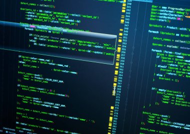 Php kodu ekranında, aşırı kapatın. Yeşil php üzerinde koyu mavi arka plan kodlama