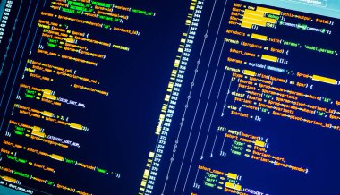 Php kod üzerinde mavi arka plan, ekranda renkli çizgiler yakın çekim