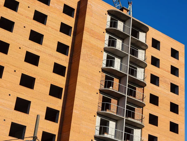 Fachada Ladrillo Edificio Varios Pisos Construcción Fragmento —  Fotos de Stock