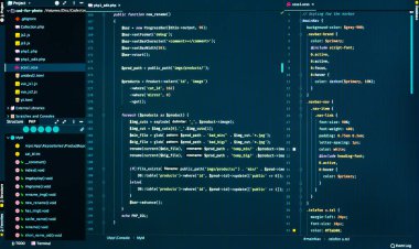 CSS ve php kod kod düzenleyicisinde koyu mavi zemin üzerine kapatın. Php ve css kodu, önden görünüm bölme