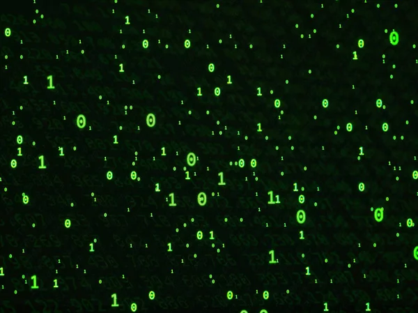 Codice Binario Verde Casuale Sfondo Nero Sullo Schermo — Foto Stock
