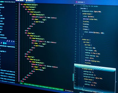 Kodlama HTML ve css IDE, makro. Yazılım geliştirme. Yazılım kaynak kodu. Web sitesi tasarımı