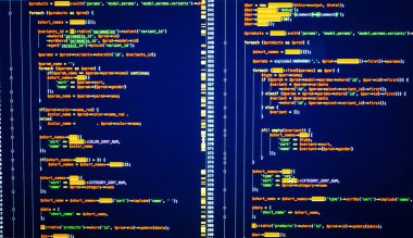 Programlama kavramı. Php dili geliştirme web. Mavi arka plan üzerinde turuncu php kod satırları