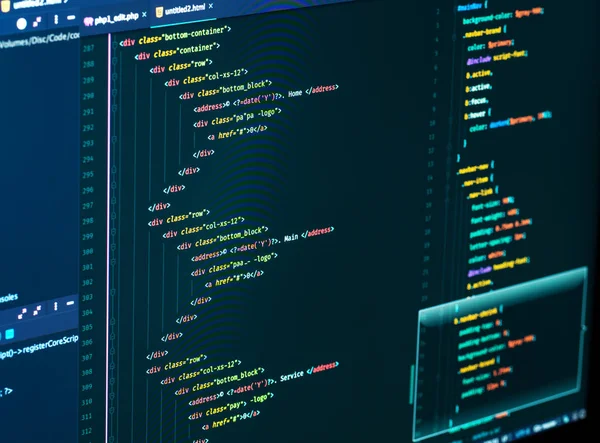 Rozdělení Html Css Editoru Kódu Monitoru Web Design Vývoj Webových — Stock fotografie