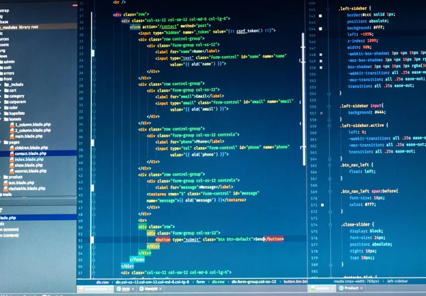 Código Php em fundo azul no editor de código — Fotografia de Stock