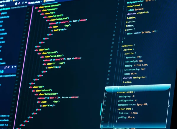 Close up of html and css coding. Web development code — Stock Photo, Image