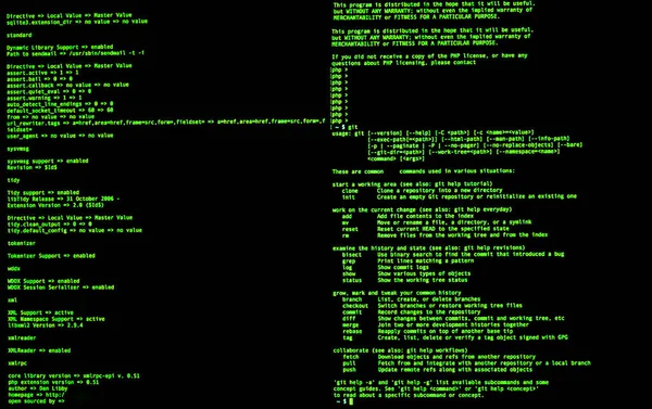 Green code in command line interface. CLI. UNIX bash shell