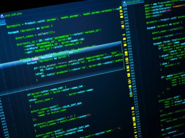 Programlama. Php dilinde web geliştirme. Php açık koyu mavi arka plan, makro