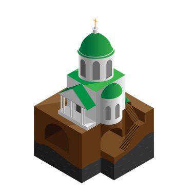 Yeraltı inşaat İzometrik izole ile Hıristiyan Ortodoks kilisesi