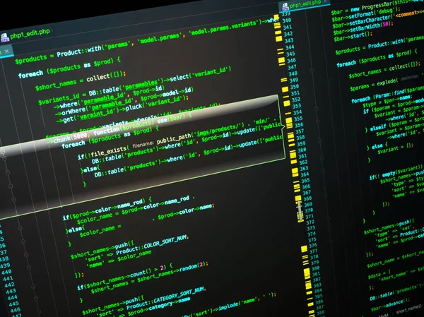 Programozás. Web fejlesztése a PHP nyelvet. PHP fekete háttér, makró — Stock Fotó