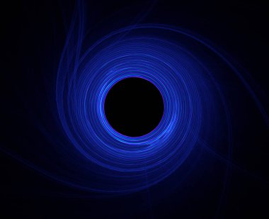Kara delik. Siyah arka plan üzerinde yuvarlak mavi fraktal