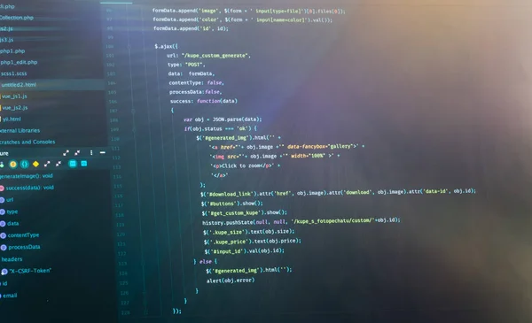 Ingeniería informática del sitio web en el editor de código usando lenguaje javascript — Foto de Stock
