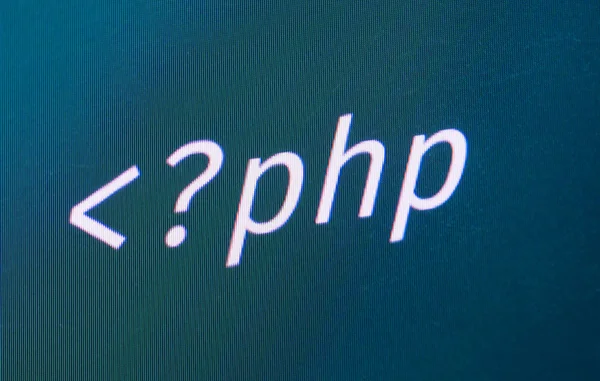 Etichetta iniziale del file php sulla macro di sfondo dello schermo — Foto Stock