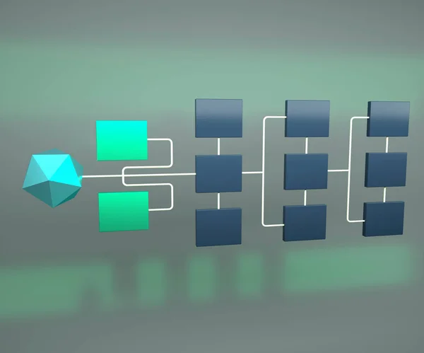 Bedrijfsnetwerk topologie 3D renderen. Concept van netwerk hiërarchie — Stockfoto