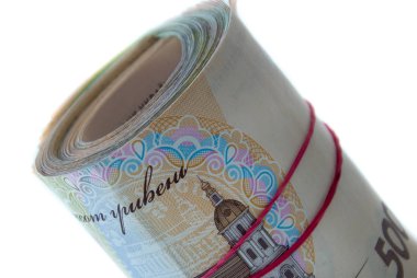 500 yığını Hryvnya yuvarlanmış, yakın yukarı