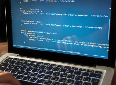 Dizüstü bilgisayarda bilgisayar kodu (web geliştirme) yakın çekim