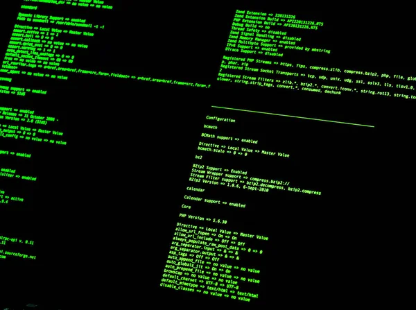 Computer Command Line Interface. Green code in command line interface on black background — Stock Photo, Image