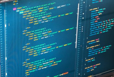 Mavi arka planda Css3 kodu, yakın