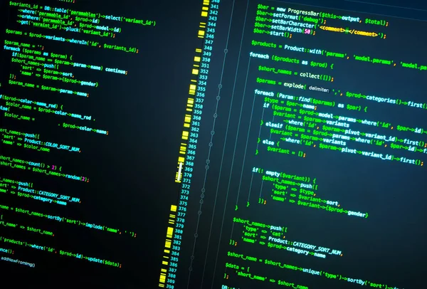 Platsen utvecklas. Php-kod på datorn. Programmeringskoncept. Makroskott — Stockfoto