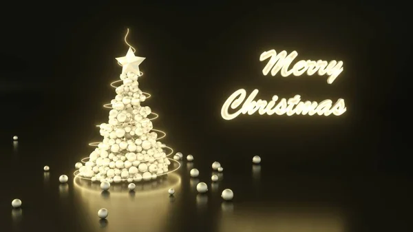 3D vykreslení ze zlatého vánočního stromku z vánočních ozdoby na černém pozadí. Koncept blahopřání — Stock fotografie