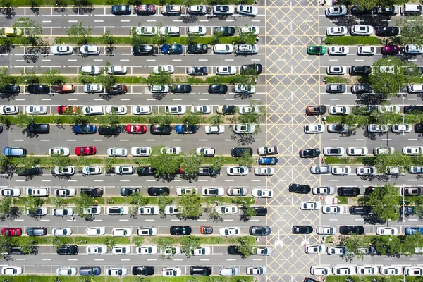 Top view of Linear Car Parking and Green Lines in Shenzhen, China.